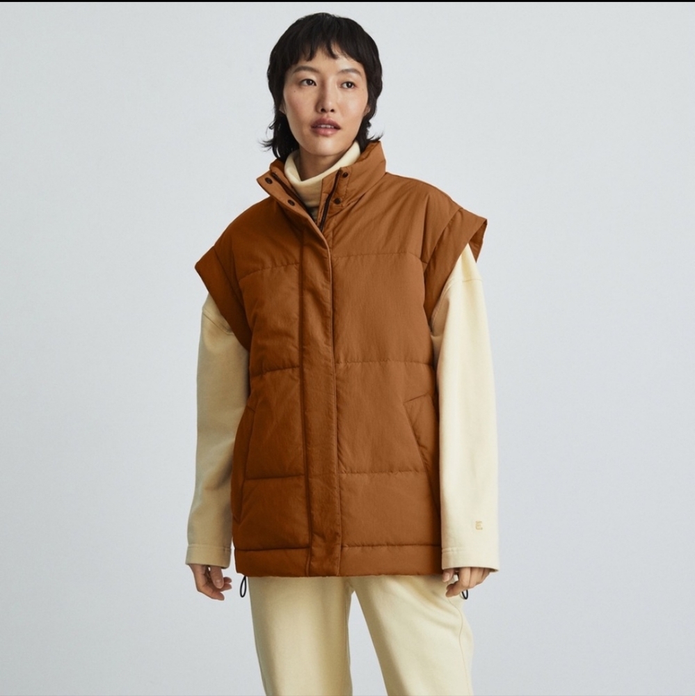 Everlane The ReNew Puffer Duvet Vest Toasted Almond Burnt Orange Small NWOT